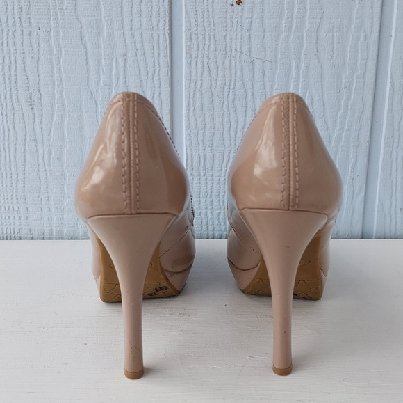 Candies Platform Pumps Slip-on Peep toe Nude Tan size 9.5 - Picture 7 of 12